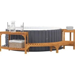 vidaXL Varme Badekar Omgivelse Halvrundt Brun 252 x 112 x 55,5 cm
