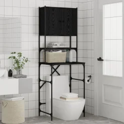 vidaXL Vaskemaskineskab Sort 0ak 68 x 48,5 x 194 cm Konstrueret træ