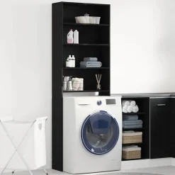 vidaXL Vaskemaskineskab Sort eg 64 x 24 x 190 cm Konstrueret træ
