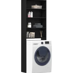 vidaXL Vaskemaskineskab Sort eg 64 x 24 x 190 cm Konstrueret træ