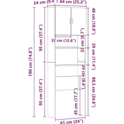 vidaXL vaskemaskineskab 64x24x190 cm konstrueret træ kunsteg