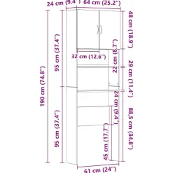 vidaXL vaskemaskineskab 64x24x190 cm konstrueret træ røget eg