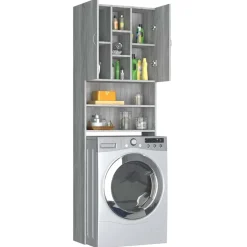 vidaXL vaskemaskineskab 64x25,5x190 cm grå sonoma-eg