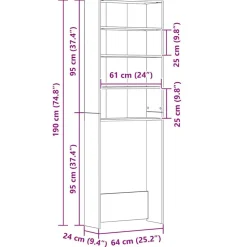 vidaXL vaskemaskineskab 64x24x190 cm sonoma-eg