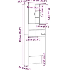 vidaXL vaskemaskineskab 64x25,5x190 cm sort egetræsfarve