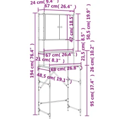 vidaXL vaskemaskineskab 68x48,5x194 cm grå sonoma-eg