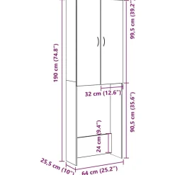 vidaXL vaskemaskineskab 64x25,5x190 cm kunsteg