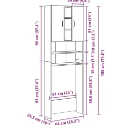vidaXL vaskemaskineskab 64x25,5x190 cm betongrå