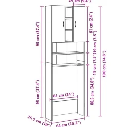 vidaXL vaskemaskineskab 64x25,5x190 cm antikt træ