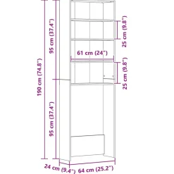 vidaXL vaskemaskineskab 64x24x190 cm grå sonoma-eg