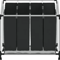 vidaXL vasketøjskurv med 4 poser sort grå