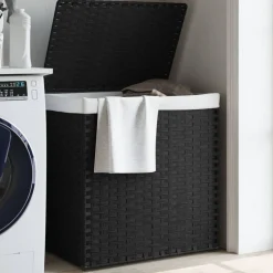 vidaXL vasketøjskurv med 2 sektioner 53x35x57 cm polyrattan sort