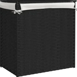 vidaXL vasketøjskurv med 2 sektioner 53x35x57 cm polyrattan sort