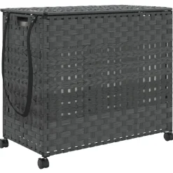 vidaXL vasketøjskurv med hjul 66x35x60 cm rattan grå