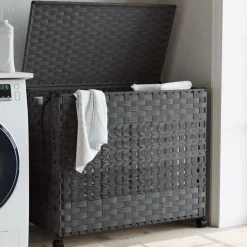 vidaXL vasketøjskurv med hjul 66x35x60 cm rattan grå