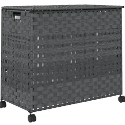 vidaXL vasketøjskurv med hjul 66x35x60 cm rattan grå