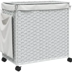 vidaXL vasketøjskurv med hjul 60x35x60,5 cm rattan hvid