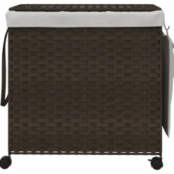 vidaXL vasketøjskurv med hjul 60x35x60,5 cm rattan mørkebrun