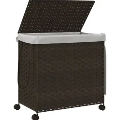 vidaXL vasketøjskurv med hjul 60x35x60,5 cm rattan mørkebrun