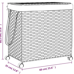 vidaXL vasketøjskurv med hjul 60x35x60,5 cm rattan mørkebrun