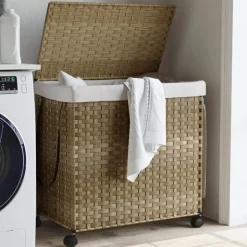vidaXL vasketøjskurv med hjul 60x35x60,5 cm rattan