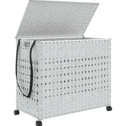 vidaXL vasketøjskurv med hjul 66x35x60 cm rattan hvid