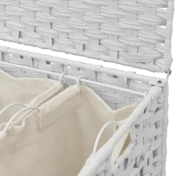 vidaXL vasketøjskurv med hjul 66x35x60 cm rattan hvid