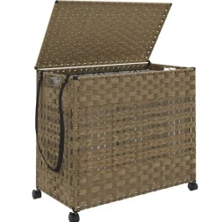 vidaXL vasketøjskurv med hjul 66x35x60 cm rattan