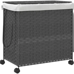 vidaXL vasketøjskurv med hjul 60x35x60,5 cm rattan grå