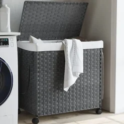 vidaXL vasketøjskurv med hjul 60x35x60,5 cm rattan grå