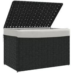 vidaXL vasketøjskurv med låg 55,5x35x34 cm polyrattan sort