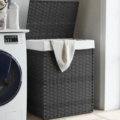 vidaXL vasketøjskurv med låg 46x33x60 cm polyrattan grå