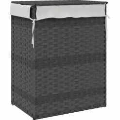 vidaXL vasketøjskurv med låg 46x33x60 cm polyrattan grå
