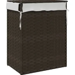 vidaXL vasketøjskurv med låg 46x33x60 cm polyrattan mørkebrun