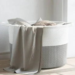 vidaXL vasketøjskurv Ø55x36 cm bomuld grå og hvid