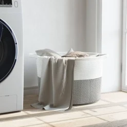 vidaXL vasketøjskurv Ø55x36 cm bomuld grå og hvid