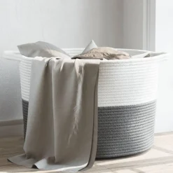 vidaXL vasketøjskurv Ø55x36 cm bomuld grå og hvid