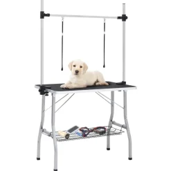 vidaXL vaske-/trimmebord til hund justerbart m. 2 løkker og kurv
