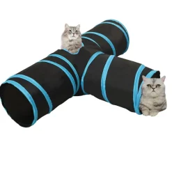 vidaXL 3-vejs kattetunnel 90 cm polyester sort og blå