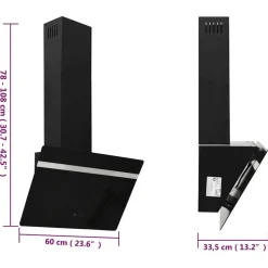 vidaXL væghængt emhætte 60 cm stål og hærdet glas sort