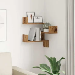 vidaXL væghængt hjørnehylde 40x40x49,5 cm konstrueret træ antikt træ