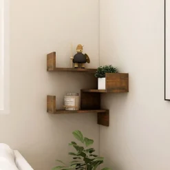 vidaXL væghængt hjørnehylde 40x40x50 cm konstrueret træ røget egetræ