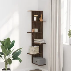 vidaXL væghængt hjørnehylde 36,5x36,5x140 cm konstrueret træ brunt eg