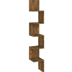 vidaXL væghængt hjørnehylde 20x20x127,5 cm konstrueret træ røget eg