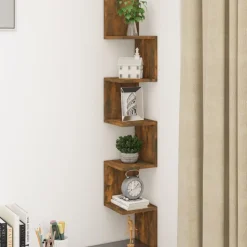 vidaXL væghængt hjørnehylde 20x20x127,5 cm konstrueret træ røget eg