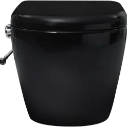 vidaXL væghængt kantløst toilet med skjult cisterne keramik sort