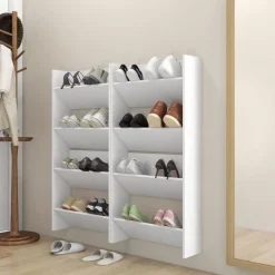 vidaXL væghængt skoskab 4 stk. 60x18x60 cm konstrueret træ hvid