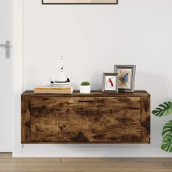 vidaXL væghængt skoskab 100x35x38 cm konstrueret træ røget egetræ