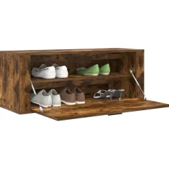 vidaXL væghængt skoskab 100x35x38 cm konstrueret træ røget egetræ