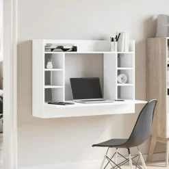 vidaXL væghængt skrivebord 105x48x75 cm konstrueret træ hvid